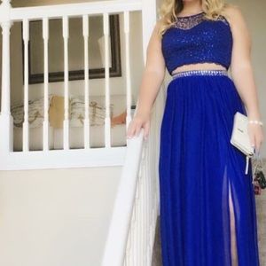 Two piece blue floor length dress